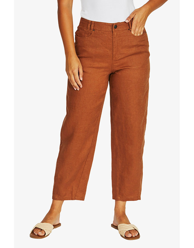 Barrel Leg Linen Jean Chestnut
