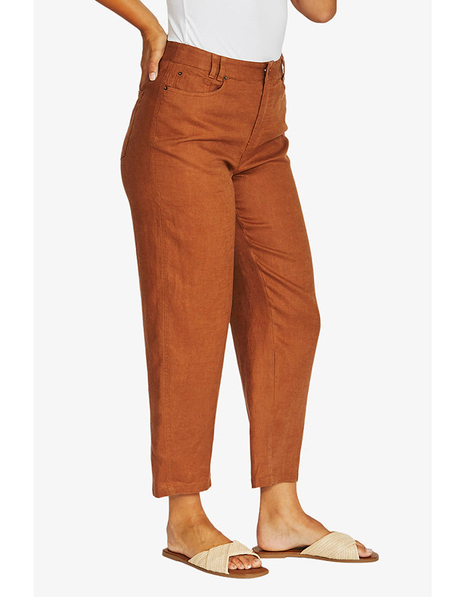 Barrel Leg Linen Jean Chestnut