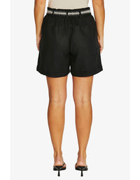 Contrast Stitch Linen Short Black