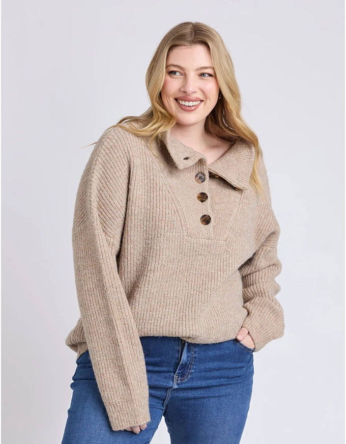 Bron Button Knit Oatmeal Marle