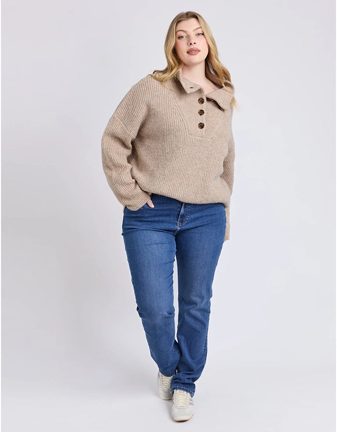 Bron Button Knit Oatmeal Marle