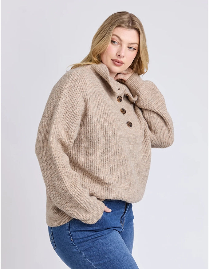 Bron Button Knit Oatmeal Marle
