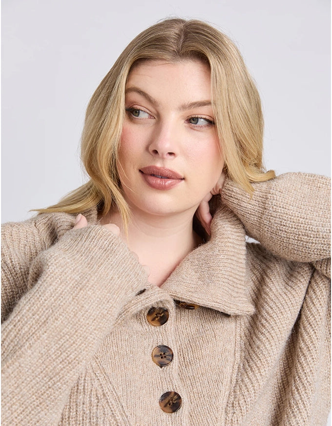 Bron Button Knit Oatmeal Marle
