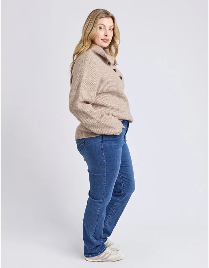 Bron Button Knit Oatmeal Marle