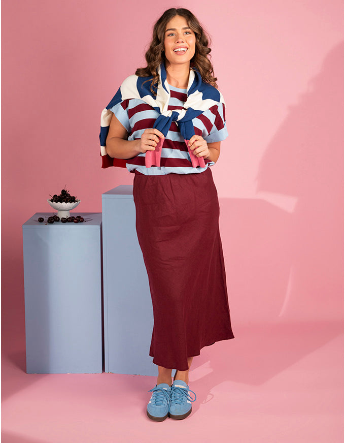 Eleni Bias Linen Skirt Plum