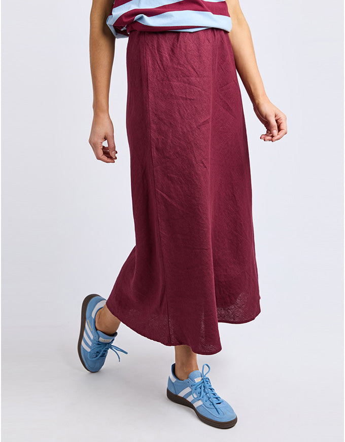 Eleni Bias Linen Skirt Plum