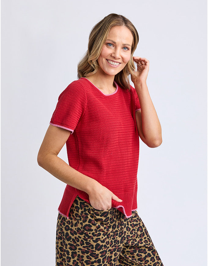 Camellia Short Sleeve Knit Cranberry