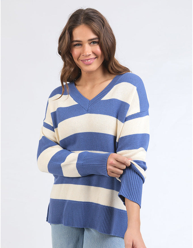 Alexa Stripe Knit Jumper Blue White