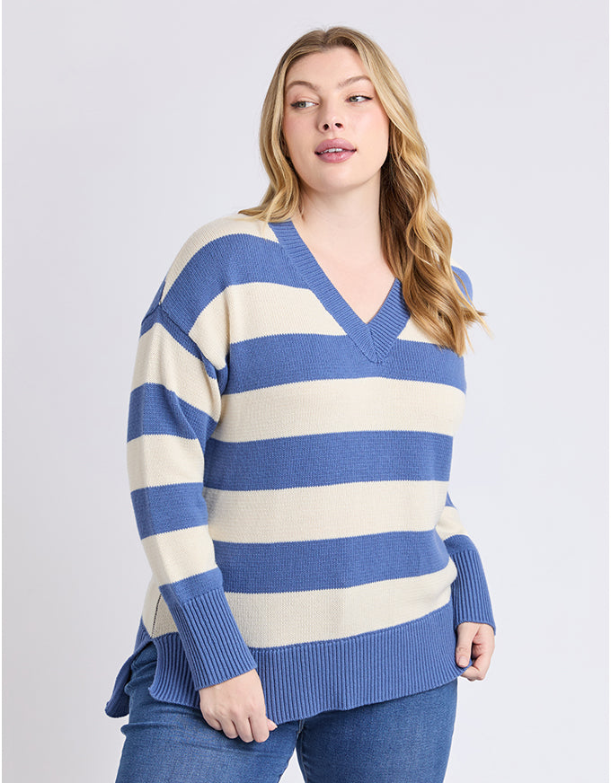Alexa Stripe Knit Jumper Blue White