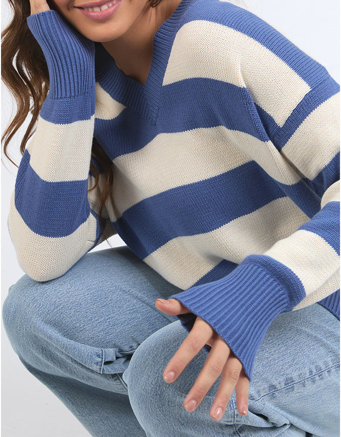 Alexa Stripe Knit Jumper Blue White