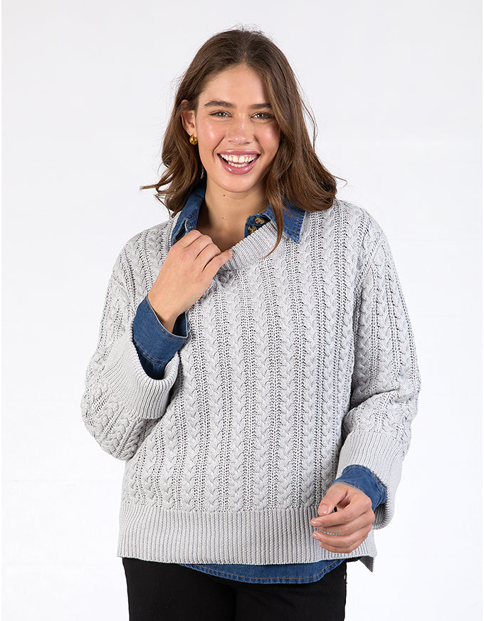 Remi Cable Knit Grey Marle