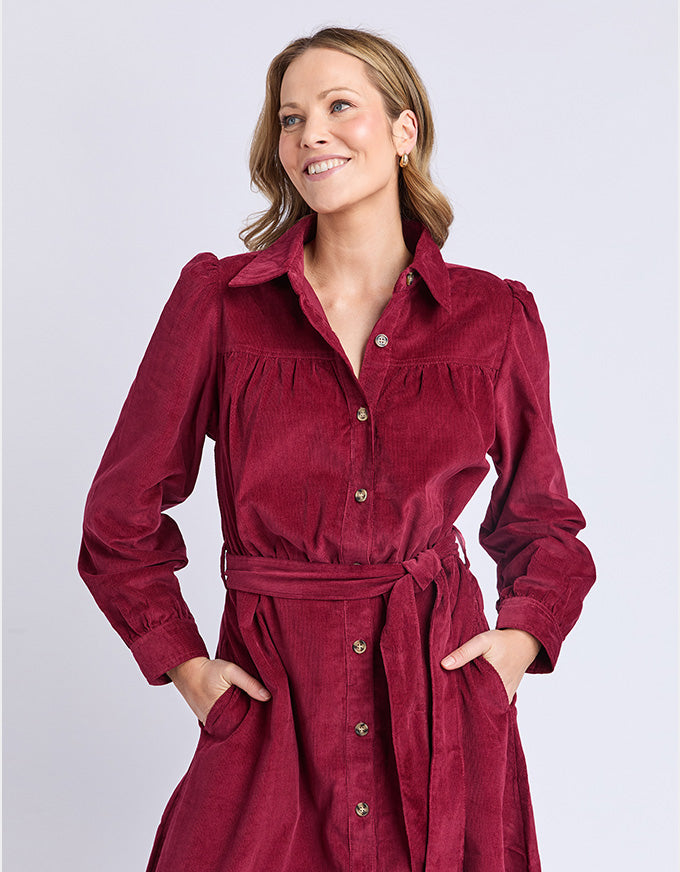 Serena Cord Dress - Maroon