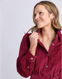 Serena Cord Dress - Maroon
