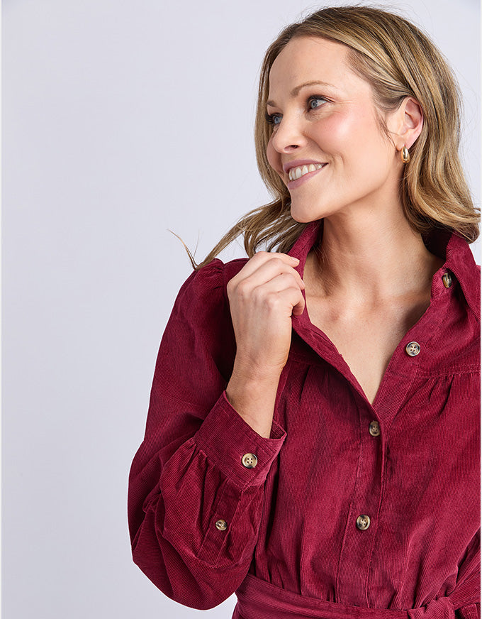 Serena Cord Dress - Maroon