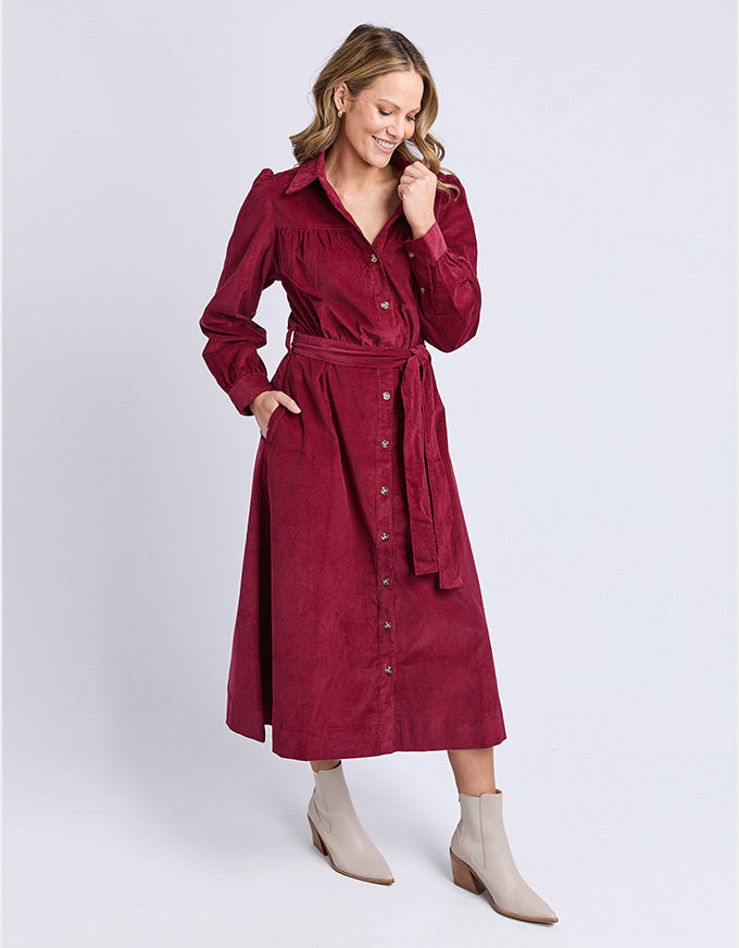 Serena Cord Dress - Maroon