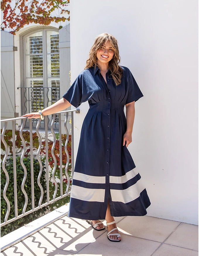 Scarlet Midi Dress Navy Stripe