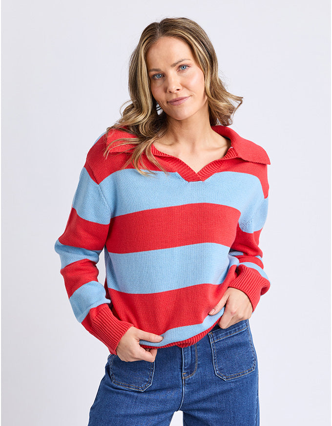 Striped Knit Polo Bright Red Stripe