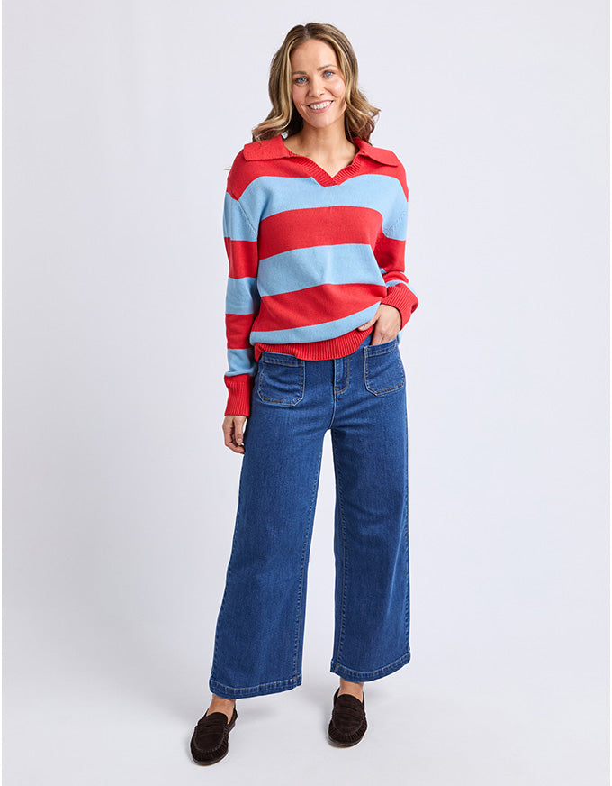 Striped Knit Polo Bright Red Stripe