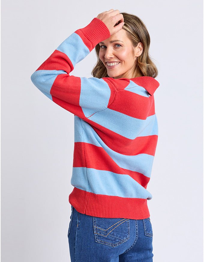 Striped Knit Polo Bright Red Stripe