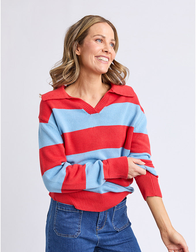 Striped Knit Polo Bright Red Stripe