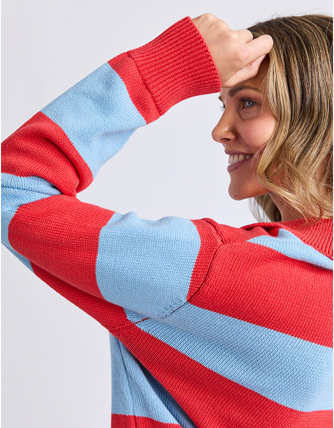 Striped Knit Polo Bright Red Stripe