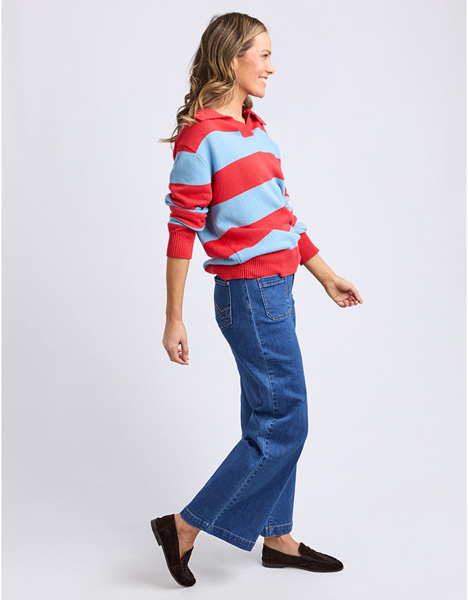 Striped Knit Polo Bright Red Stripe