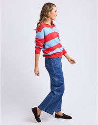 Striped Knit Polo Bright Red Stripe