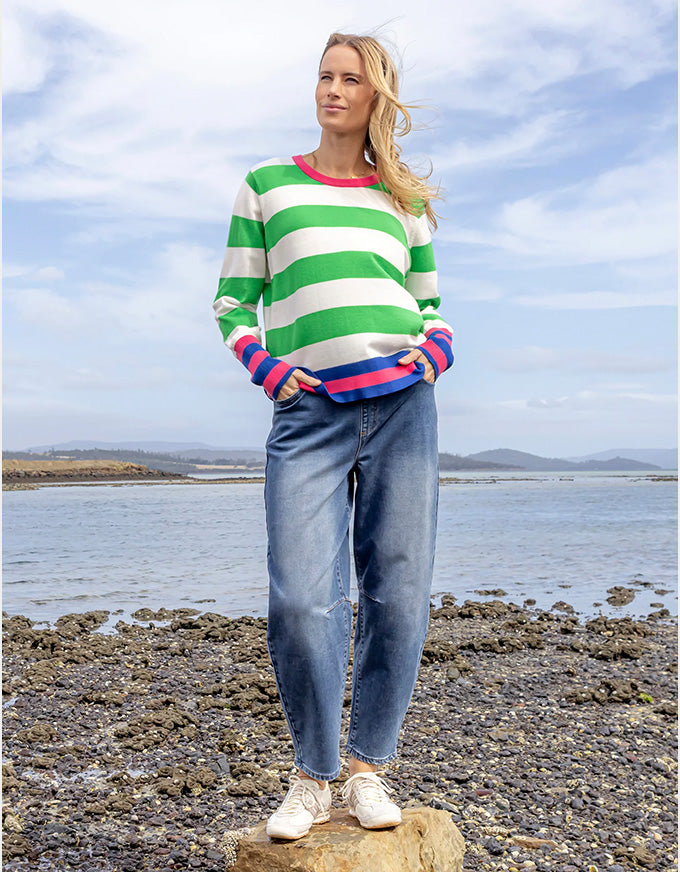 Reggie L/S Knit Green/White Stripe