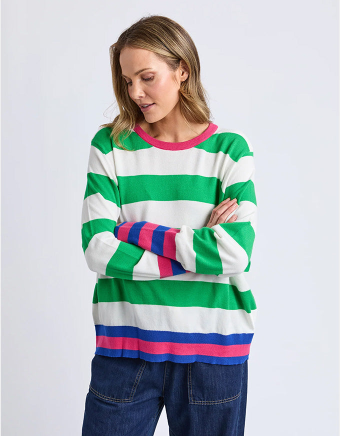 Reggie L/S Knit Green/White Stripe