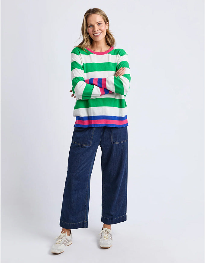 Reggie L/S Knit Green/White Stripe