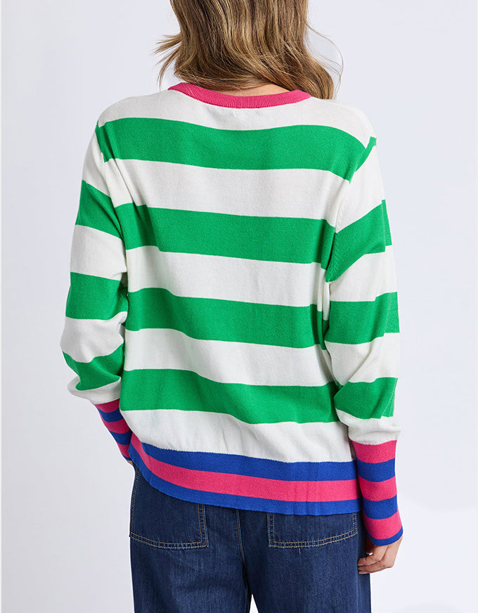 Reggie L/S Knit Green/White Stripe