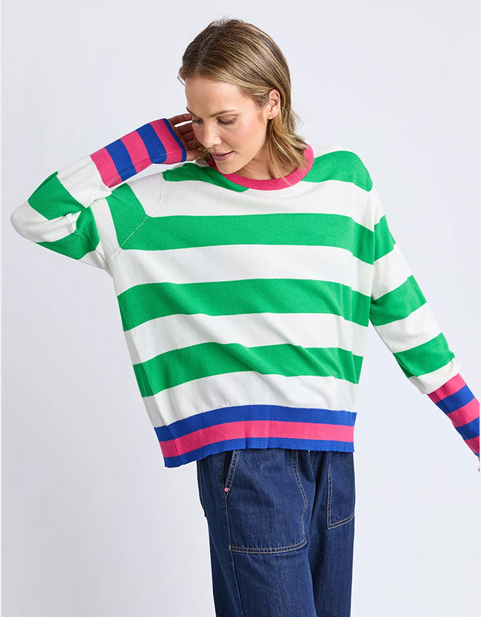 Reggie L/S Knit Green/White Stripe