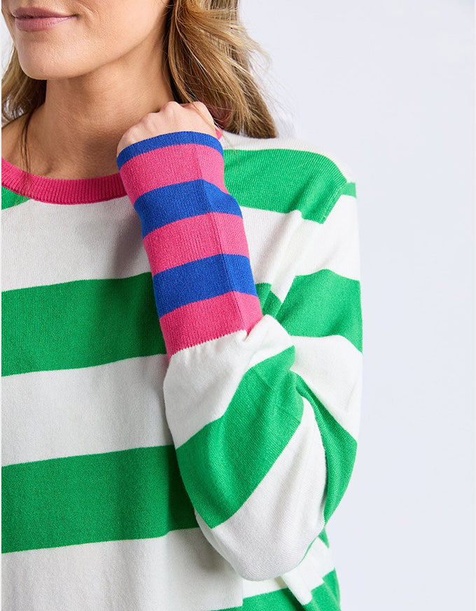Reggie L/S Knit Green/White Stripe