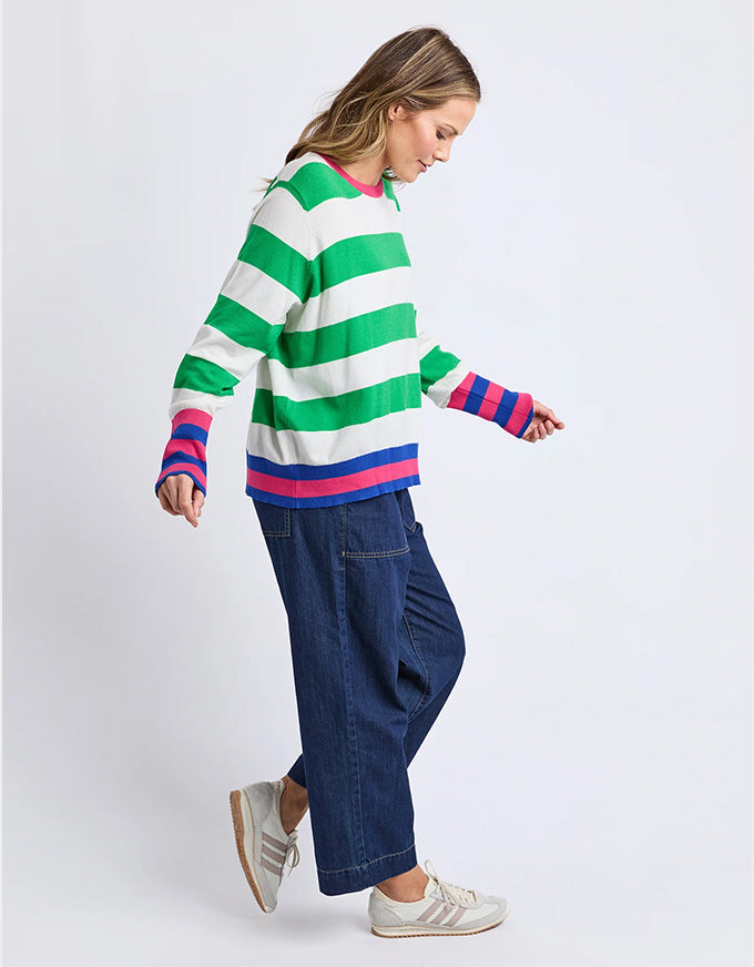 Reggie L/S Knit Green/White Stripe