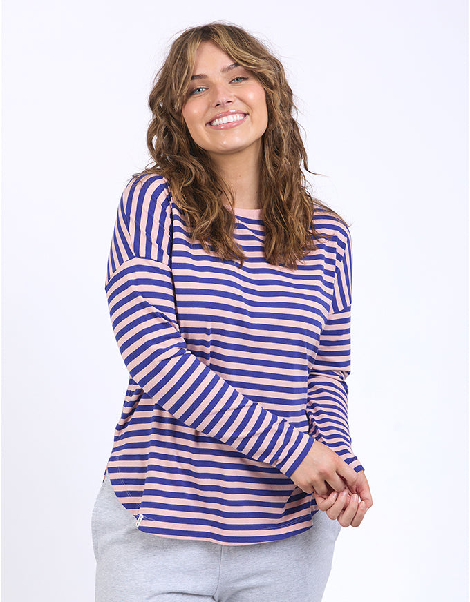 Lauren Long Sleeve Tee Blue/Blush Stripe