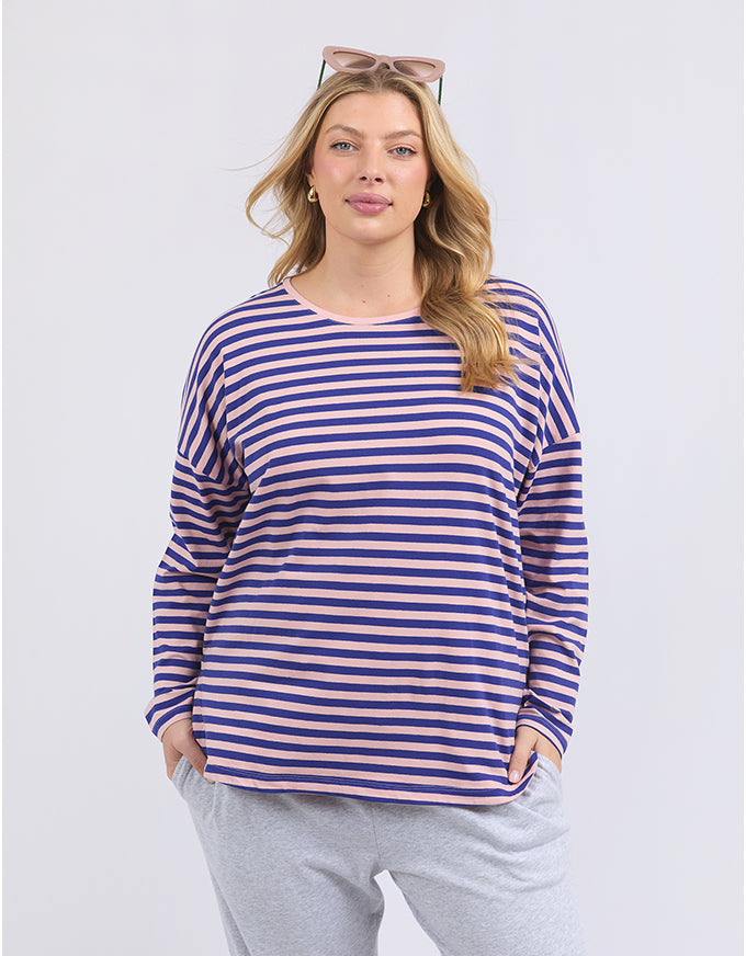 Lauren Long Sleeve Tee Blue/Blush Stripe