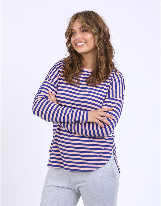Lauren Long Sleeve Tee Blue/Blush Stripe