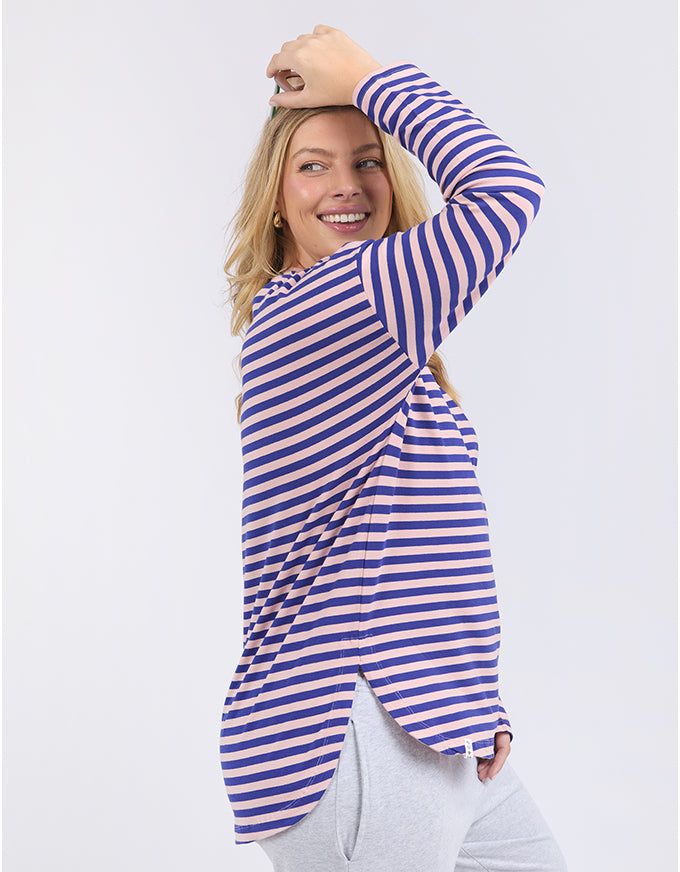 Lauren Long Sleeve Tee Blue/Blush Stripe