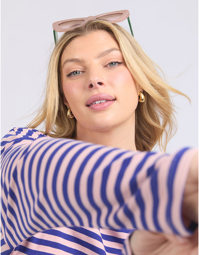 Lauren Long Sleeve Tee Blue/Blush Stripe