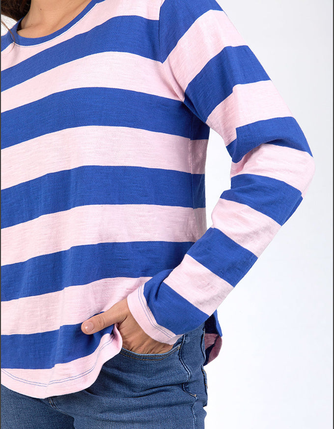 Spritz Stripe L/S Tee French Blue Pink