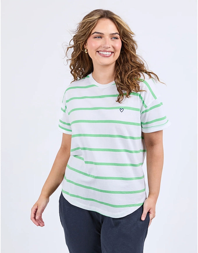 Hallie Tee White/Spring Green Stripe