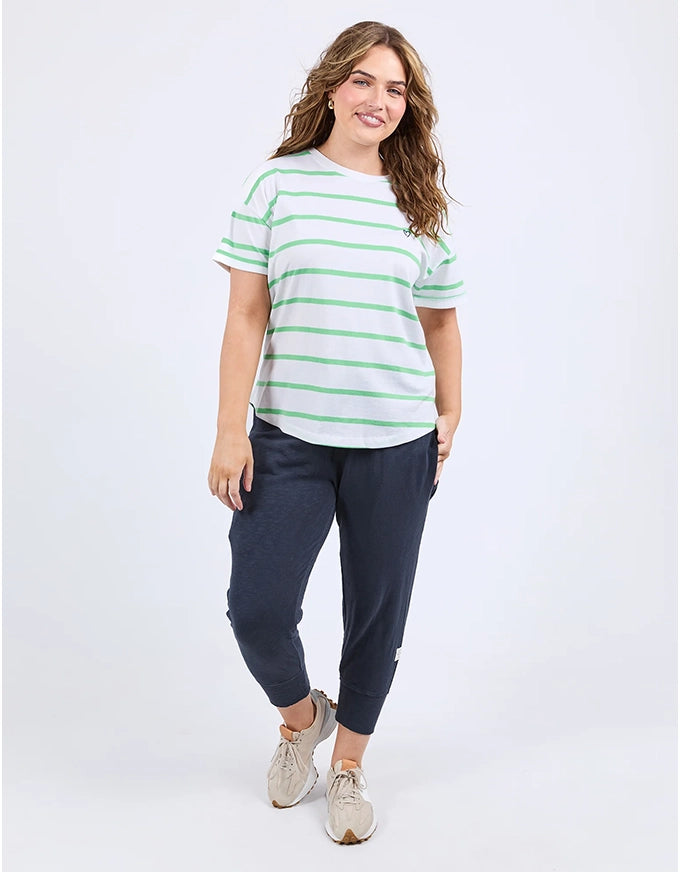 Hallie Tee White/Spring Green Stripe
