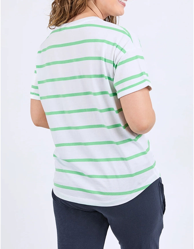 Hallie Tee White/Spring Green Stripe