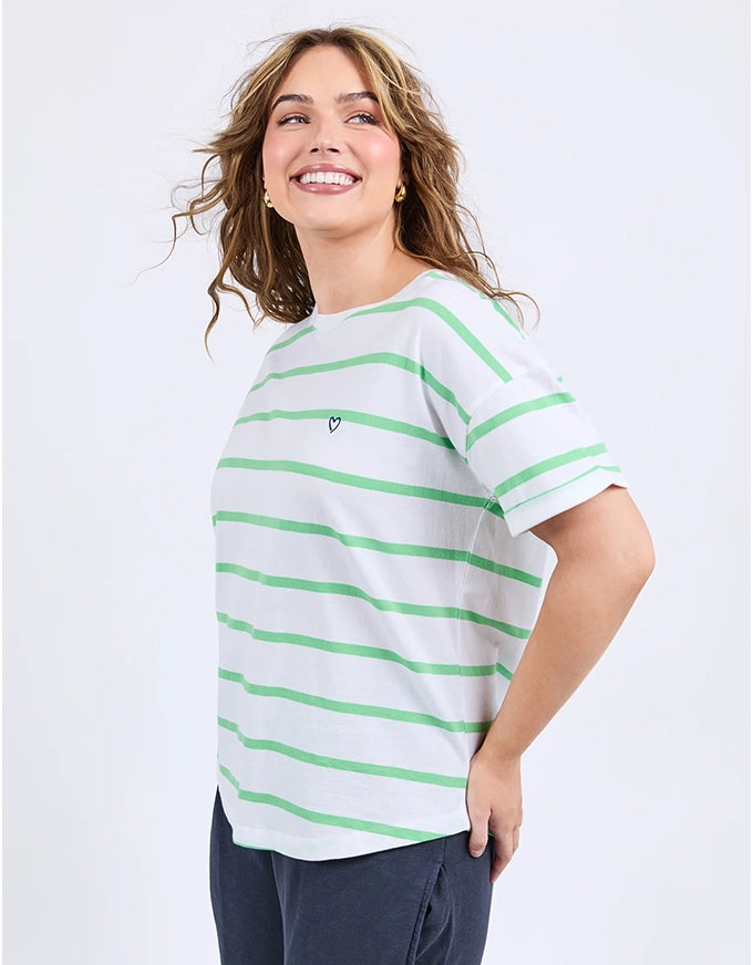 Hallie Tee White/Spring Green Stripe