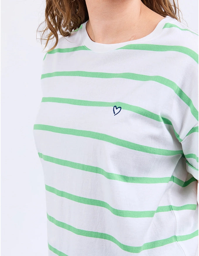 Hallie Tee White/Spring Green Stripe