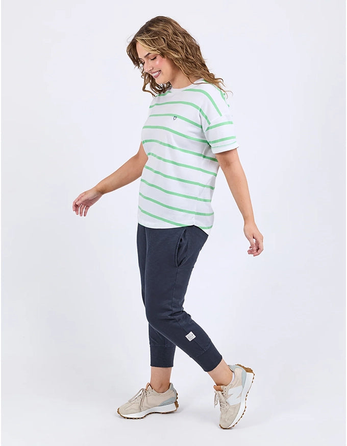 Hallie Tee White/Spring Green Stripe