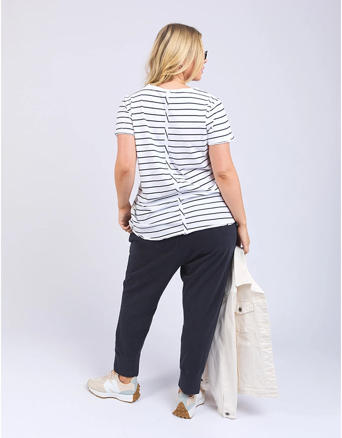 Pima V Tee White/Navy Stripe