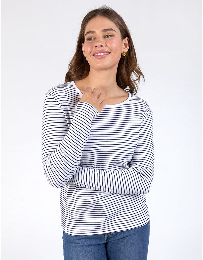 Hayley Long Sleeve Tee White/Navy Stripe