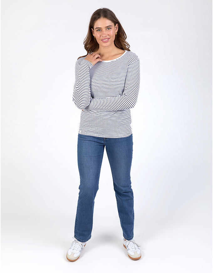 Hayley Long Sleeve Tee White/Navy Stripe