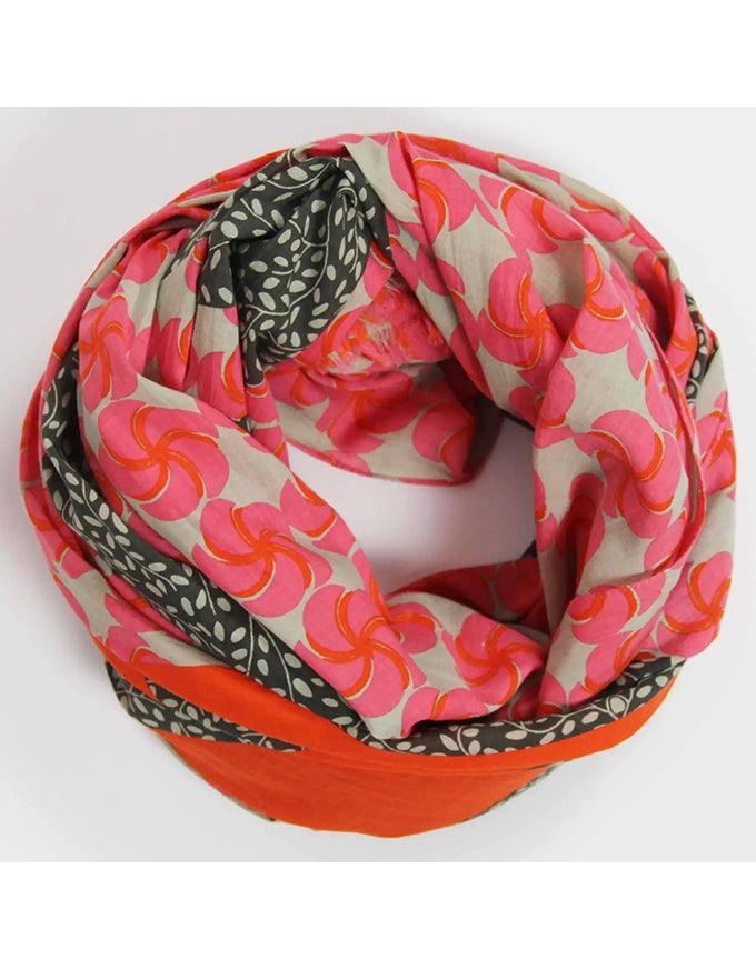 Multicolored patterned scarf on a white background